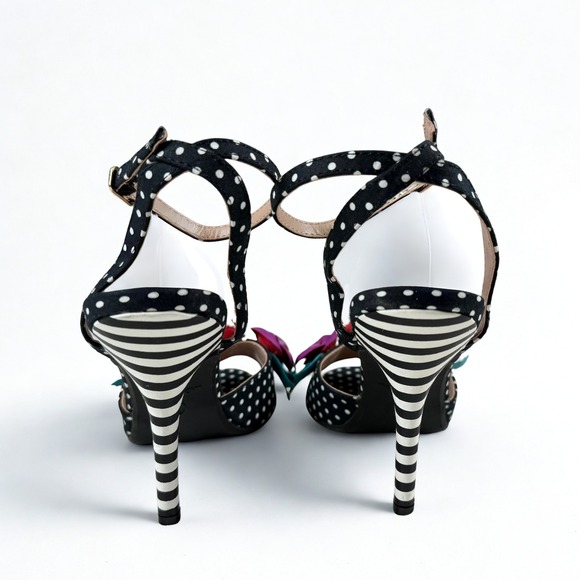 Betsey Johnson  Polka Dot Floral Heels Size 7 Strappy Sandals Fun Playful Pinup - Picture 5 of 7